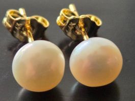 Boucles d'oreilles perles 6 mm, Plaquée Or 14K ☆☆☆☆