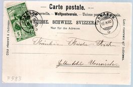POSTKARTE WELTPOSTVEREIN 5 RP GESTEMPELT URNÄSCH - F583