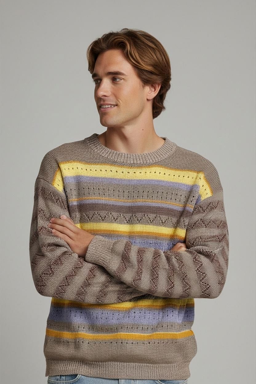 Lotti di vestiti: Capricco gestreifter Strickpullover - Beige mit gelben und – Usato da Zug venduto da vinokilo