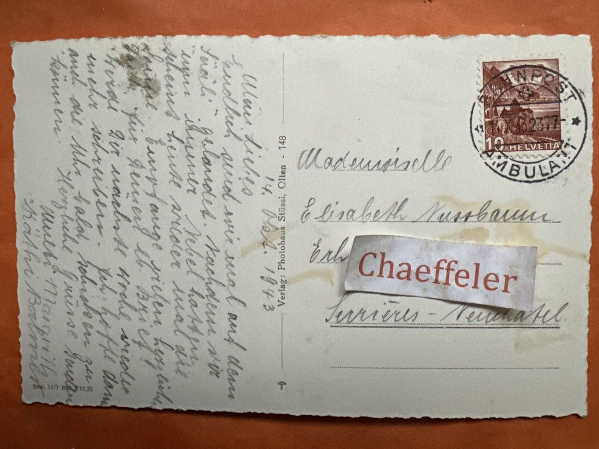 Cartes postales: 1943 Sälischlössli bei Olten  – D'occasion à Zürich par Chaeffeler 1