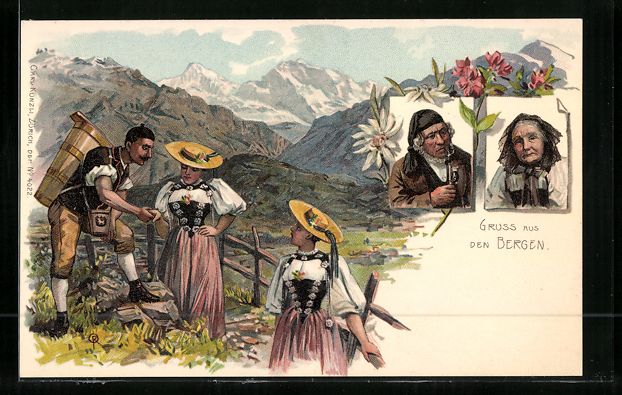 Ansichtskarten: Litho Schweizer Bergmann hilft Frauen – Gebraucht aus Berlin von bartko-reher
