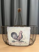 Vintage Korb mit Holzgriff, Aufbewahrung Eierkorb Drahtkorb