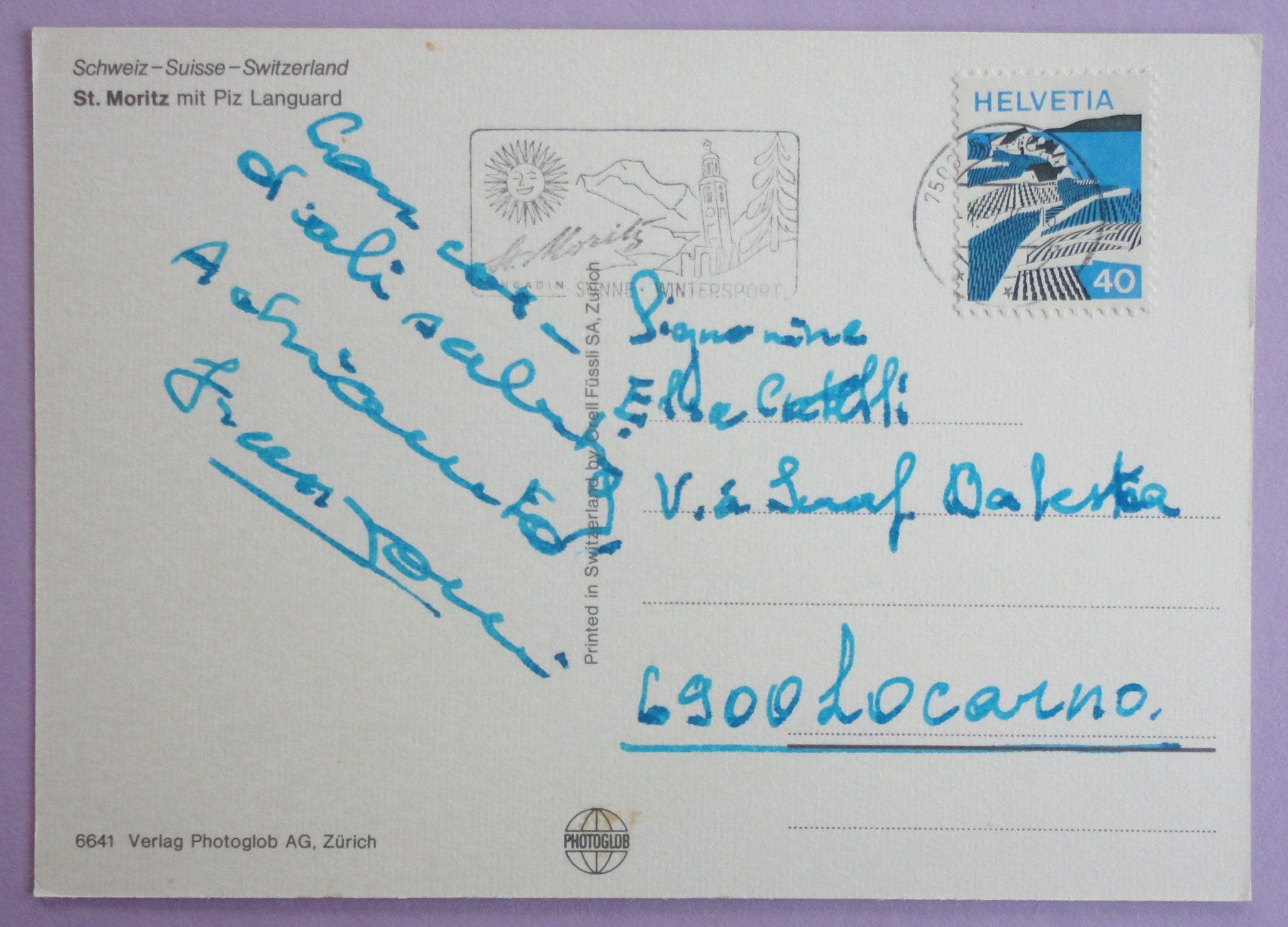 Cartoline postali: St. Moritz mit Piz Languard – Usato da Fétigny venduto da Billy2miny 1