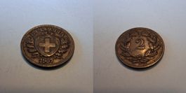 Schweiz 2 Rappen 1907 wenig gebraucht - seltener Jahrgang!