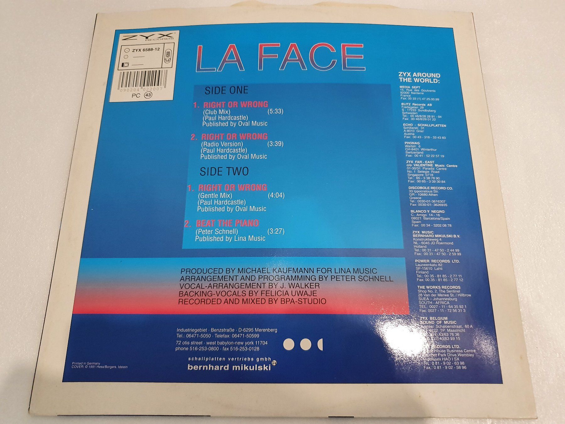 Dischi in vinile: La Face – Right Or Wrong (House) – Usato da Uster venduto da Vinyl-Leidenschaft 1
