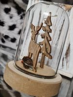 Weihnachts Deko aus Holz in Glasglocke mit LED