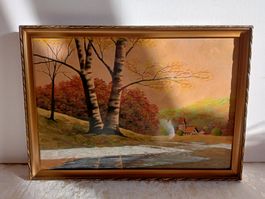 Gemälde "Spittelen" Herbstlandschaft Holz-Gold-Rahmen Vintag
