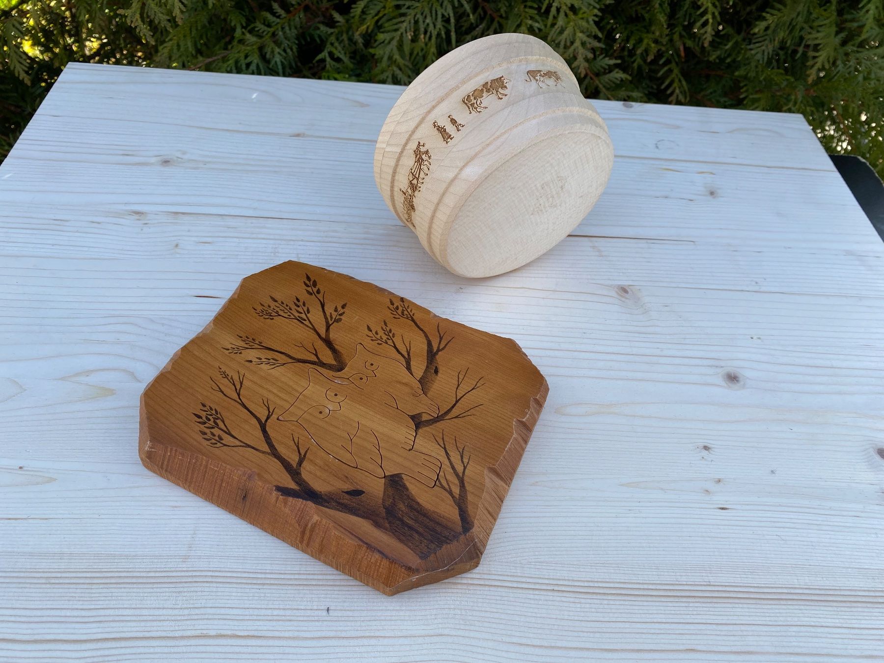 Campanacci mucche: schöne Wanddecko Eule und Zuckerdose aus Holz – Usato da Feldbach venduto da Olive1 3