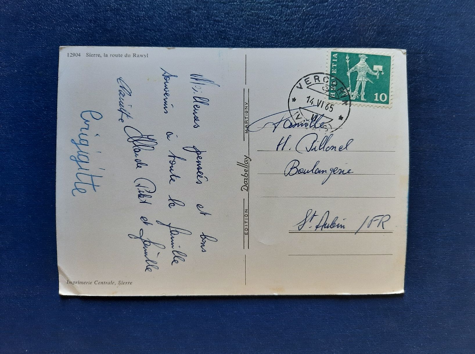 Cartoline postali: Ansichtskarte Sierre, gest 1965 – Usato da Marly venduto da neu-adlerauge65 1