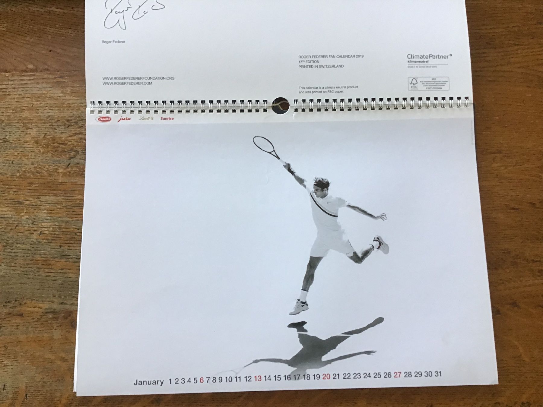 Kalender: Calendrier officiel Roger Federer 2019 – Gebraucht aus Fully von Ruby97 1