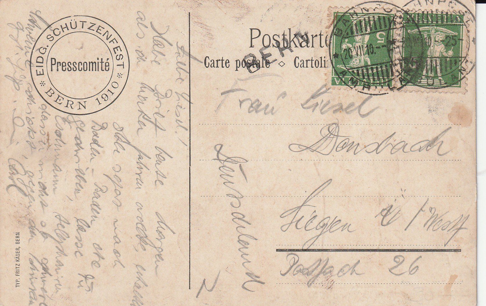 Cartoline postali: Eidg. Schützenfest in Bern 1910 – Usato da Crémines venduto da clifden92 1