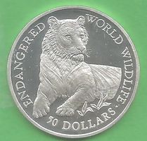 Cook Island, 50 $ ,1990 , Silber .0,925fein, PP, Tiger