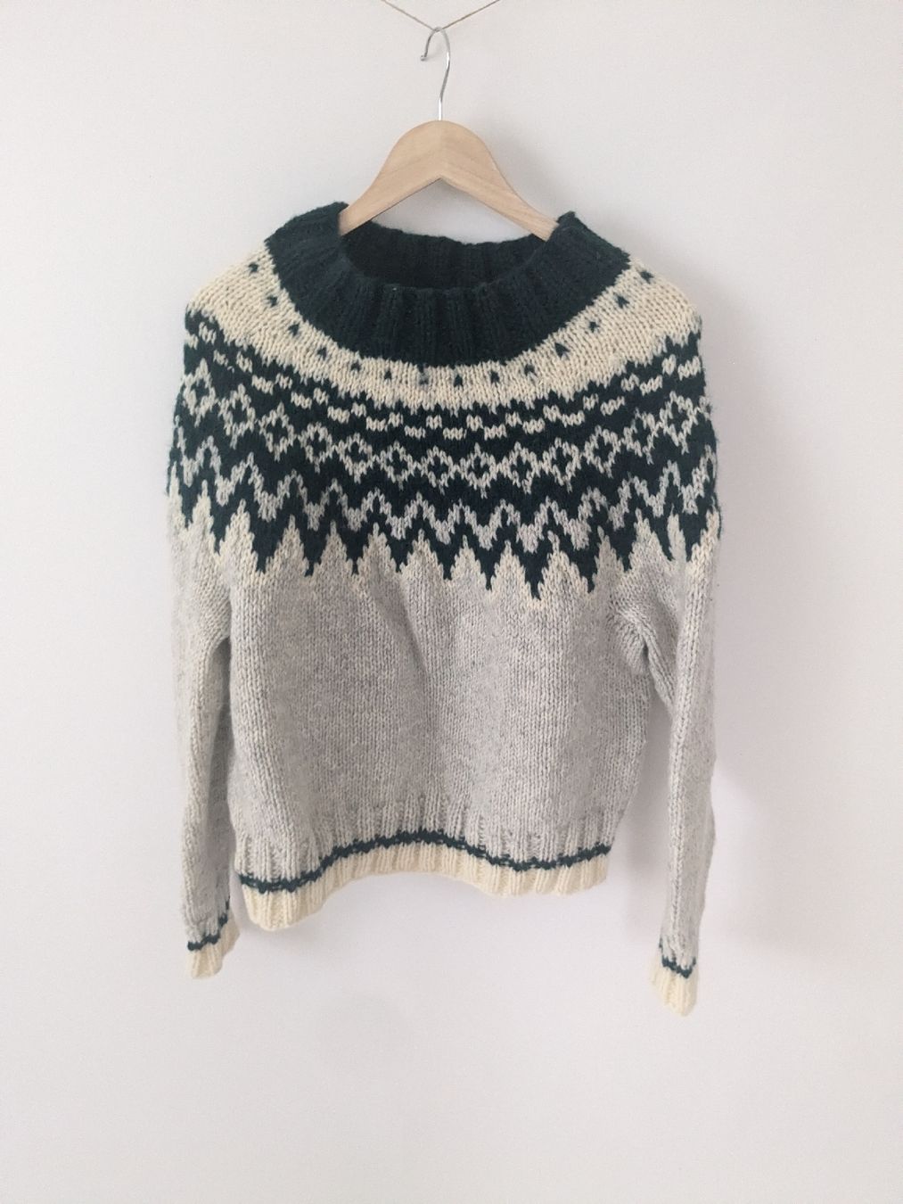 Maglioni & Felpe: Strickpullover Islandmuster grau grün L – Usato da Rorschach venduto da olg_5qq2 1