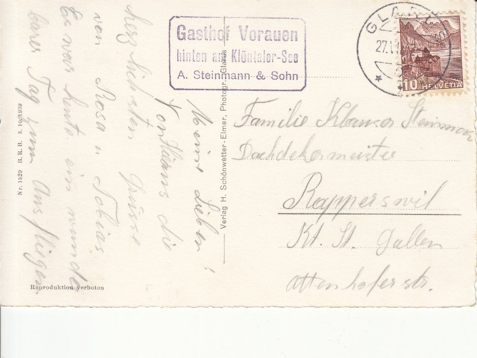 Cartoline postali: Klöntal Vorauen 1942 – Usato da Bürglen TG venduto da StampGraf 1