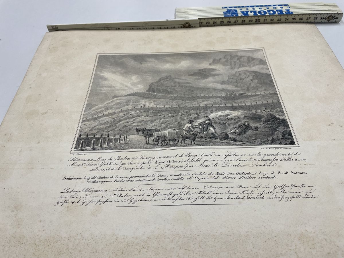 Poster & Bilder: Alte Grafik, Schirmann Gotthardpass, ca. 1820, selten! – Gebraucht aus Volketswil von Edwiga01