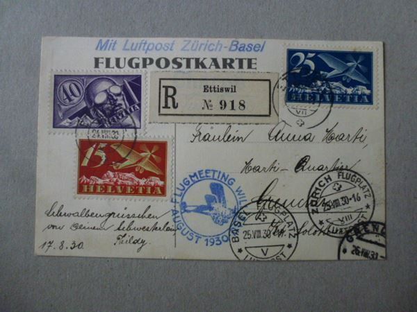 Tutti i francobolli: Luftpost Karte 1930 ++ Zürich-Basel – Usato da Walkringen venduto da Casablanca777