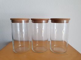 3x Vorratglas mit Holzdeckel rund (Höhe 23 cm)