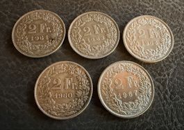2 Franken Silber (5 Stück)