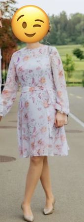 Damen Kleid weiss geblümt mit Bindegürtel langarm
