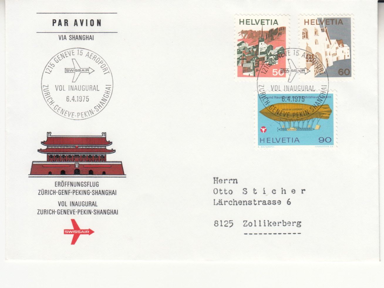 Tutti i francobolli: SLH RF 75.20 d Genève - Shanghai – Usato da Bürglen TG venduto da StampGraf