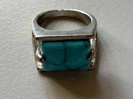 Ring mit Türkis-Stein, Vintage-Stil, Grösse 60