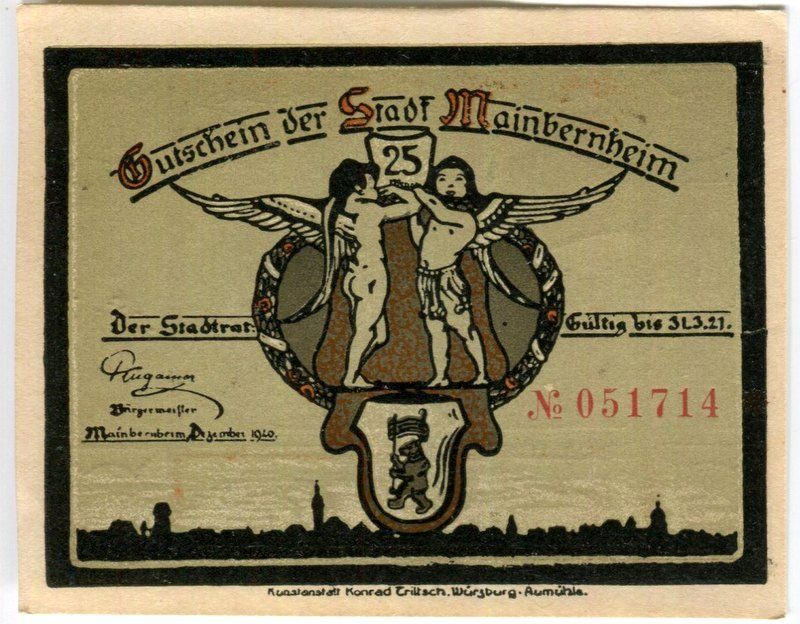 Banknoten: Notgeld "25 Pfennig. Mainbernheim 1921" – Gebraucht aus Basel von Butsch5