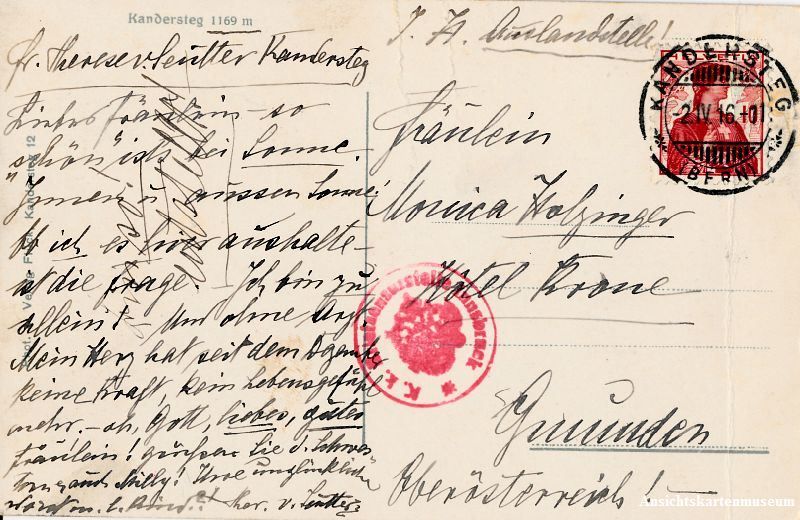 Cartoline postali: Kandersteg - Bahnhof Blümlisalp +1916 – Usato da Emmenbrücke venduto da teestube 1