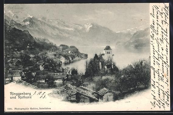 Cartoline postali: Ringgenberg, Ortsansicht mit Bergpanoram – Usato da Berlin venduto da bartko-reher