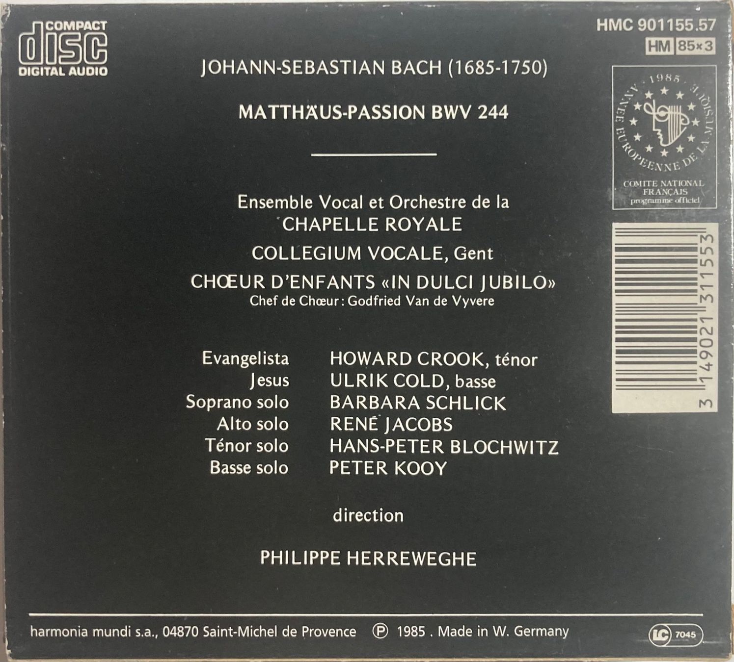 CD: J.S. BACH...... - MATTHÄUS PASSION – Usato da Poliez-Pittet venduto da Newtown-Records 1