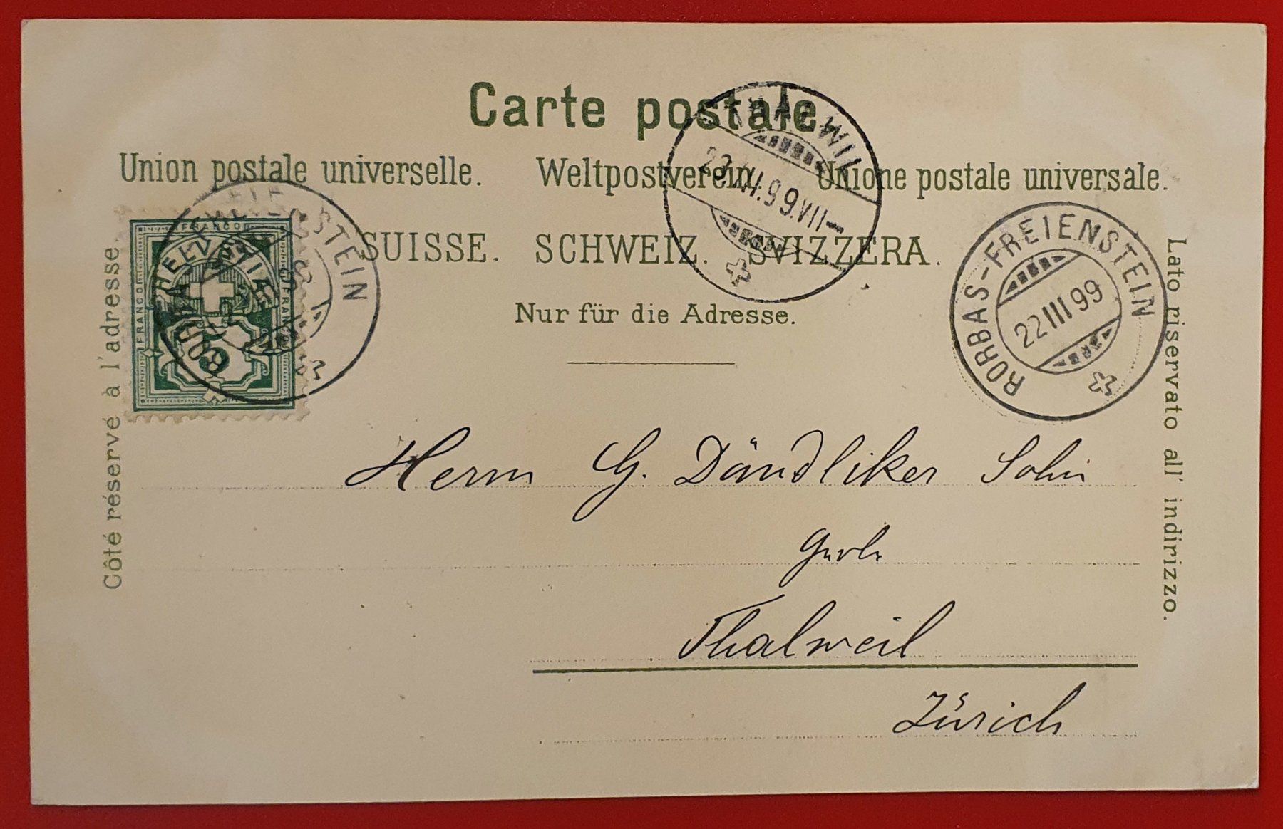 Cartoline postali: Gruss aus Rorbas  - Freienstein 1899 – Usato da Kreuzlingen venduto da Rschweiz1 1