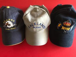 Cap Mütze Käppi Länder FALKLAND SCHWEDEN ALASKA 3 Stk