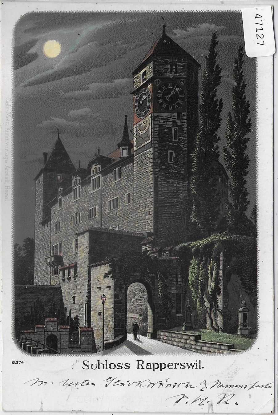 Cartoline postali: Schloss Rapperswil - Mondschein-Litho – Usato da Ettingen venduto da Kartenplanet