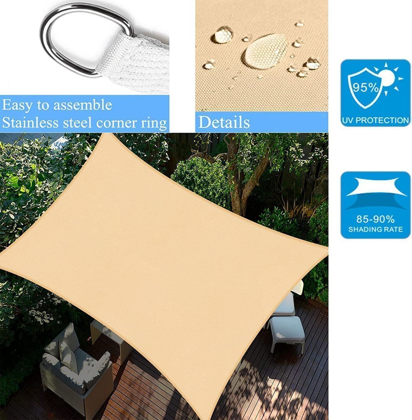 Sonnenschirme: Sonnensegel Rechteckig Sonnendach 2x3m Wasserabweisend Beige – Neu und originalverpackt aus Dörflingen von Nixhub 2
