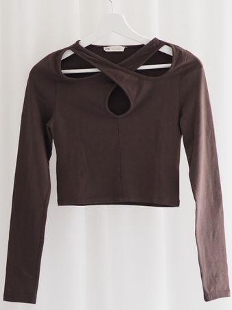 Braunes Langarm Crop Top Gr. S