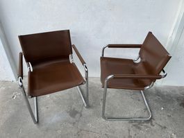 2 Vintage Freischwinger Mart Stam Leder Chrom