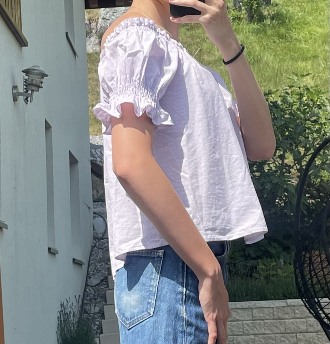 Mango Top: Blouse épaules dénudées rayée mauve - Mango - taille – Nuovo (secondo la descrizione) da Montana venduto da Jeanne_huggler 1