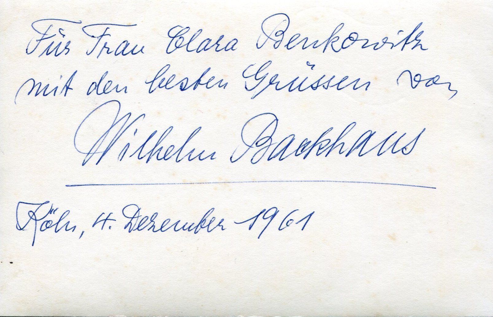 Autografi: Wilhelm Backhaus  -  deutscher Pianist – Usato da Röthenbach i. E. venduto da Heureka5