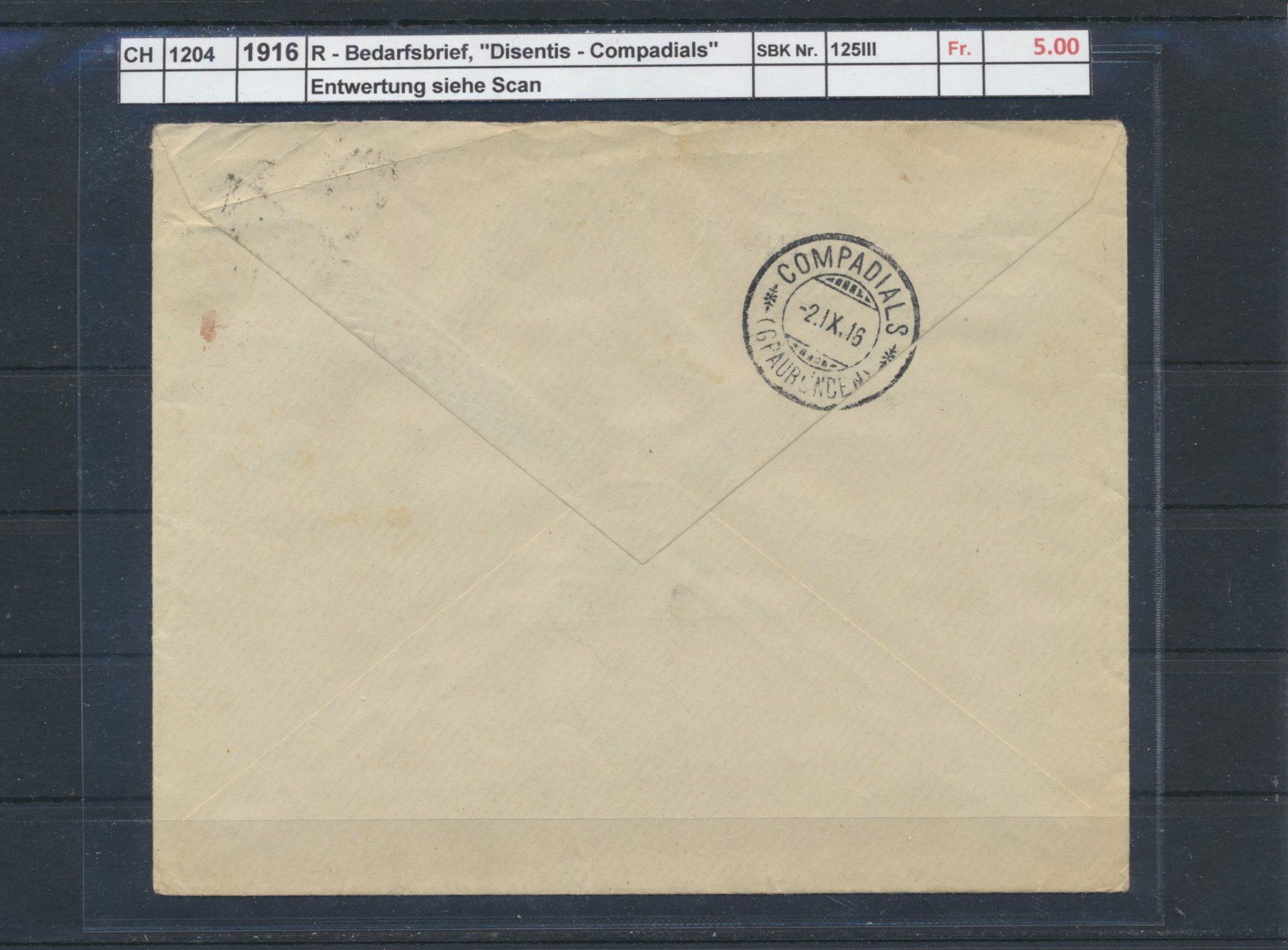 Alle Briefmarken: 1917 Bedarfsbrief, "Disentis - Somvix" – Gebraucht aus Winterthur von Zupogeru 1