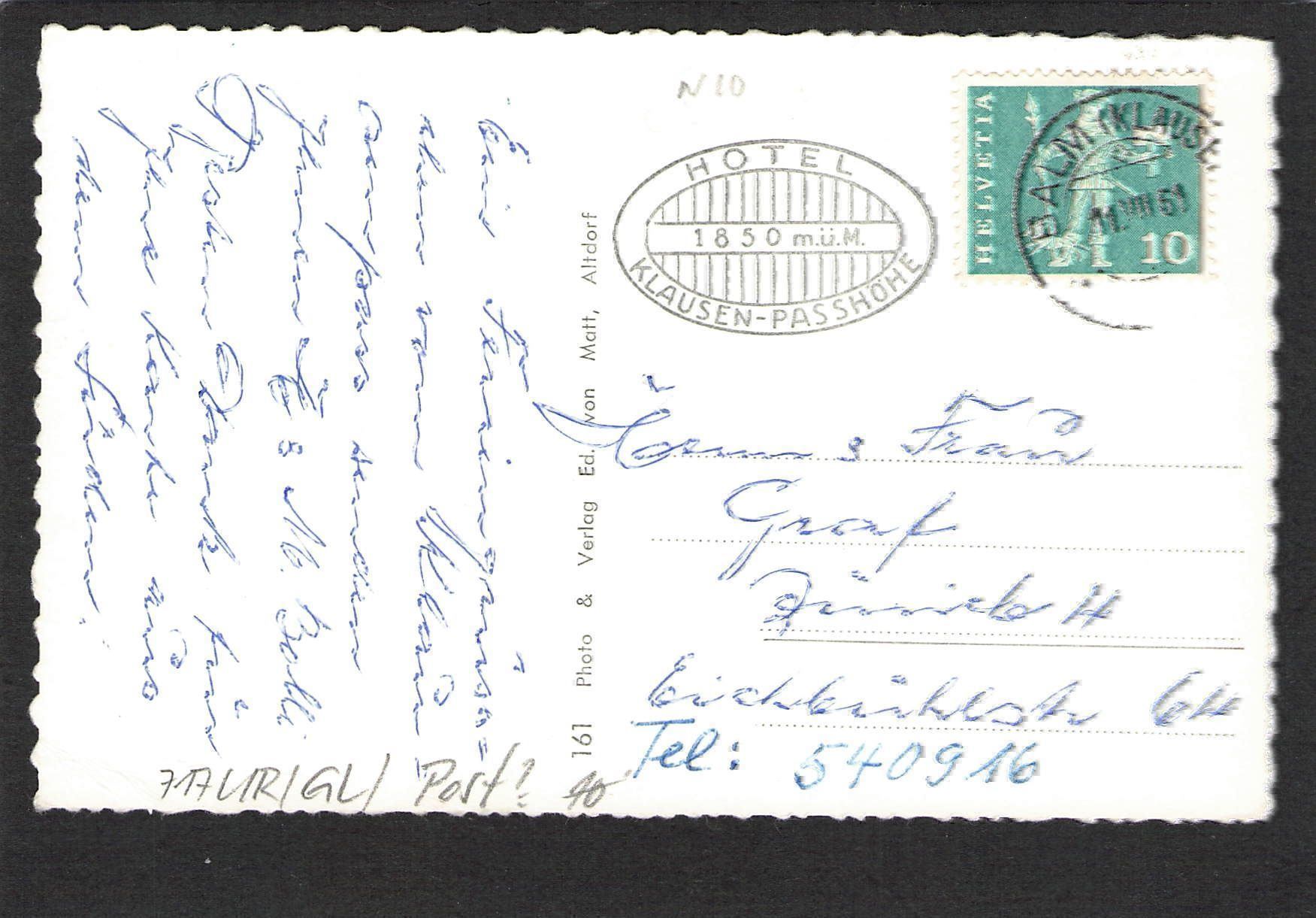 Ansichtskarten: AK/UR Klausenpasshöhe,Oldtimer,Bus,1961 – Gebraucht aus Reichenburg von Pipo-67 1