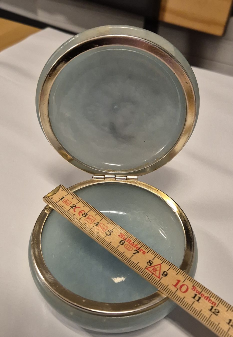 Portagioie: Alabaster Schmuck Schatulle, 9,5cm Durchm. – Usato da Vilters venduto da Fleiflomi 3