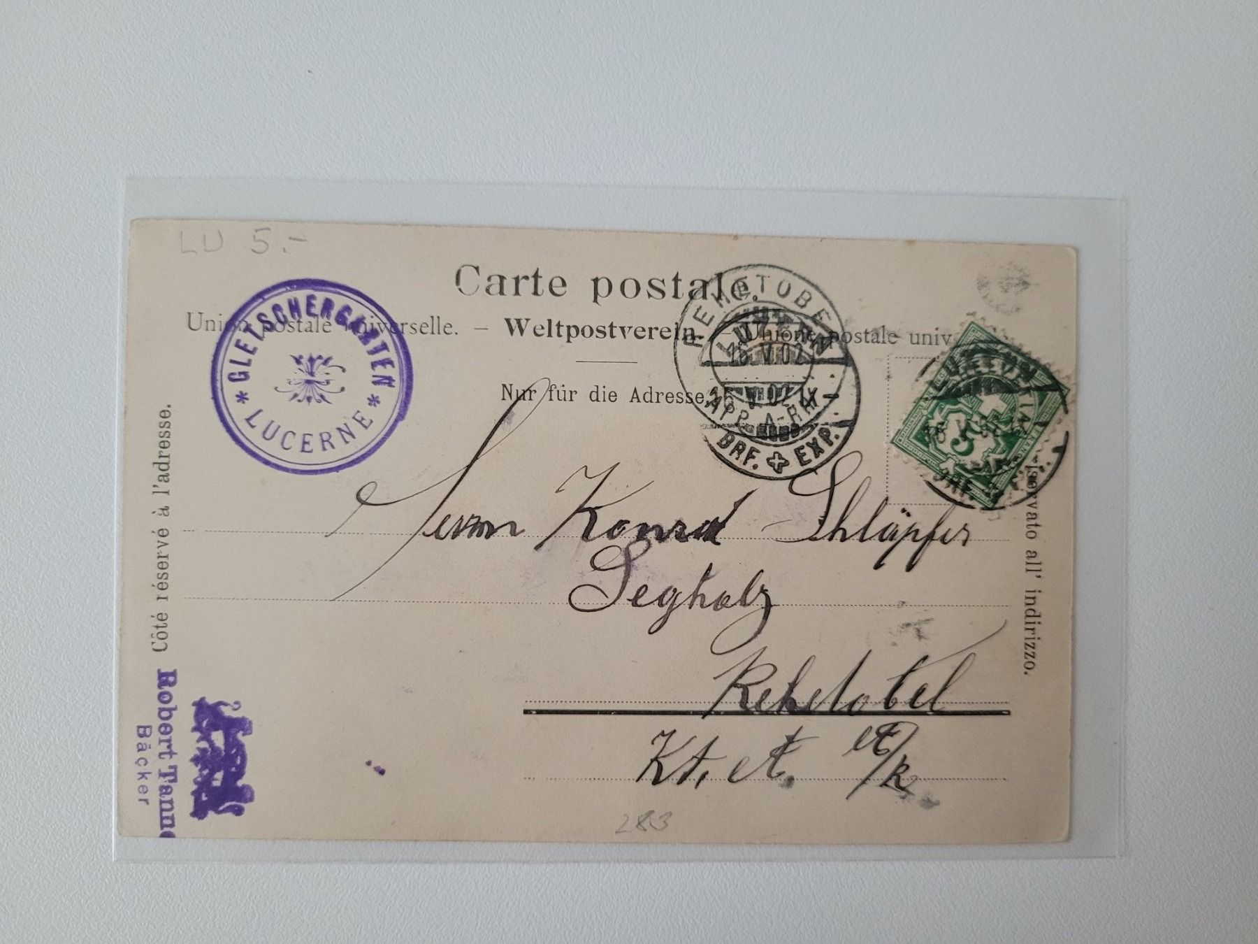 Ansichtskarten: Luzern im Gletschergarten 1902 – Gebraucht aus Inwil von Flower2325