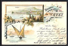 Litho Vevey, Ortsansicht, Barque du Lac