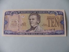 Liberia 10 Dollar Note, 2011, neuwertig, Unzirkuliert.