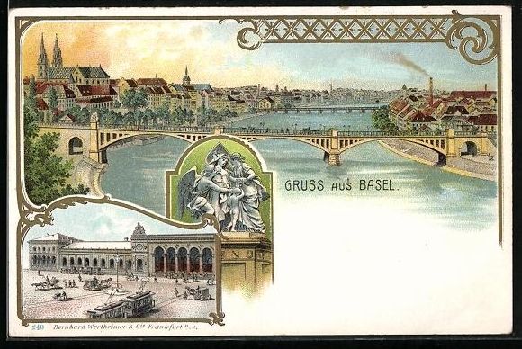 Cartes postales: Litho Basel, Strassenbahn vor dem Bahnho – D'occasion à Berlin par bartko-reher