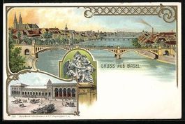 Litho Basel, Strassenbahn vor dem Bahnho