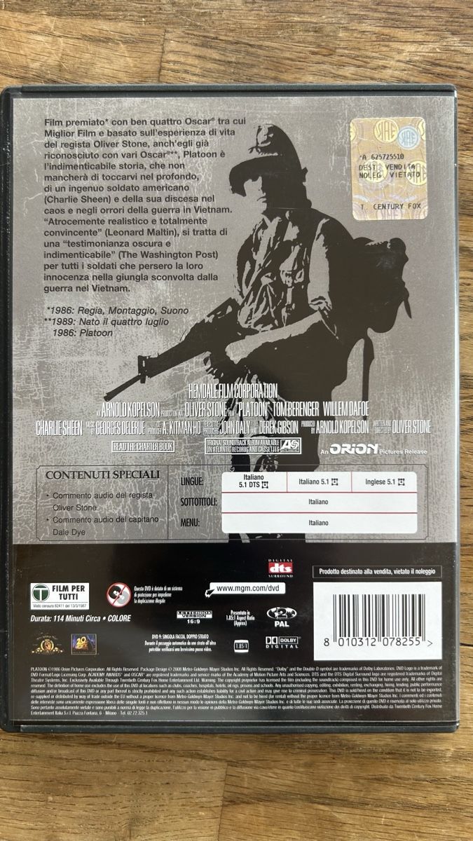 Tutti i DVDs: Platoon DVD - Oliver Stone Classic – Usato da Lugano venduto da bad_2t9b 1