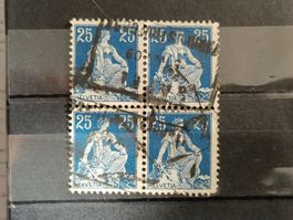 1908 Helvetia mit Schwert Viererblock Paketstempel