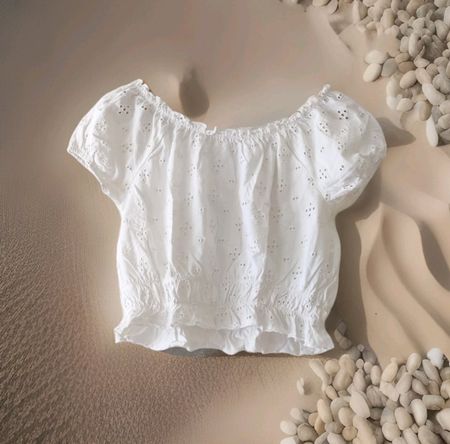 Herzig bauchfrei Shirt Bluse Top Lochstickerei Baumwolle S