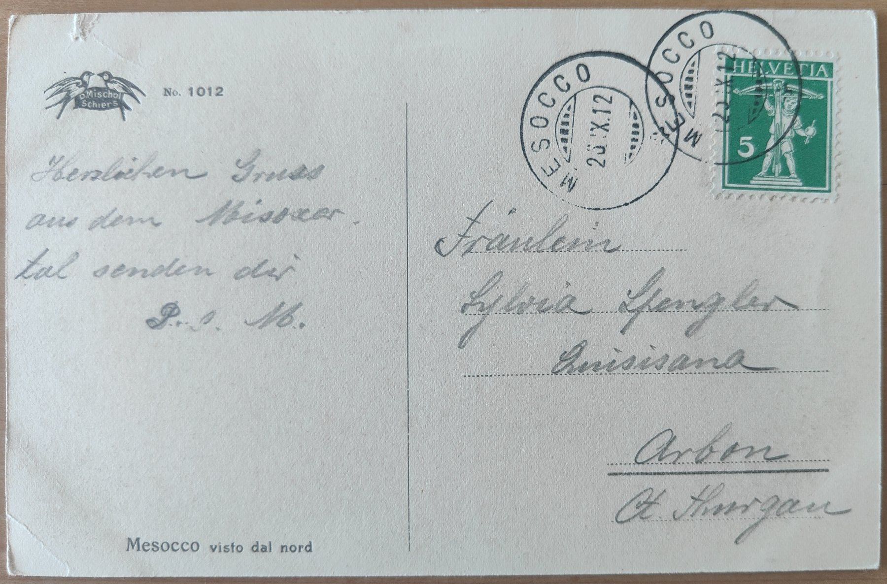 Ansichtskarten: Mesocco um 1910 – Gebraucht aus St. Erhard von Chaeferli6 1