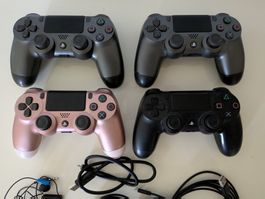Playstation 4 - 4x Dualshock Controller, Headset und Kabel